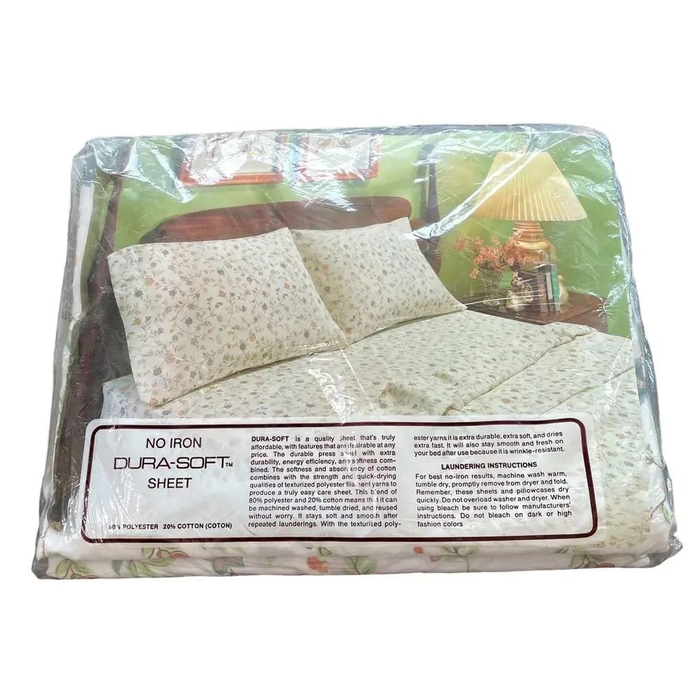 Vintage Cannon Dura Soft Twin Flat Sheet Floral Cottagecore NEW No Iron NOS